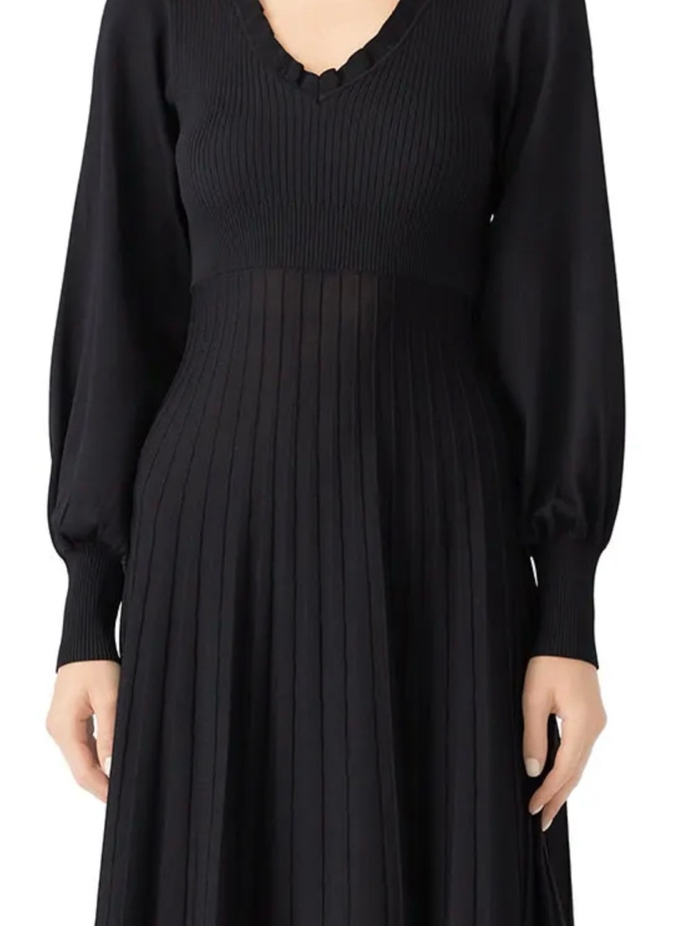 Hudson Black V‑Neck Pleated Knit Long‑Sleeve Dress by Parker